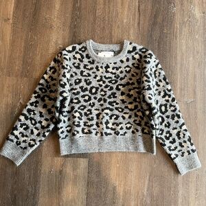 Zara Girls Gray and Black Leopard Print Crewneck Sweater Sz 10 NWT